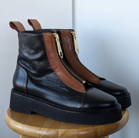 Billi Bi Black Leather Combat Boots - Picture 3 of 8